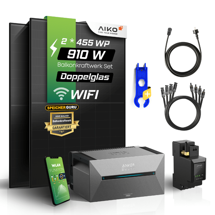Balkonkraftwerk 910 W Set · AIKO Module + Anker SOLIX Solarbank 2 Pro
